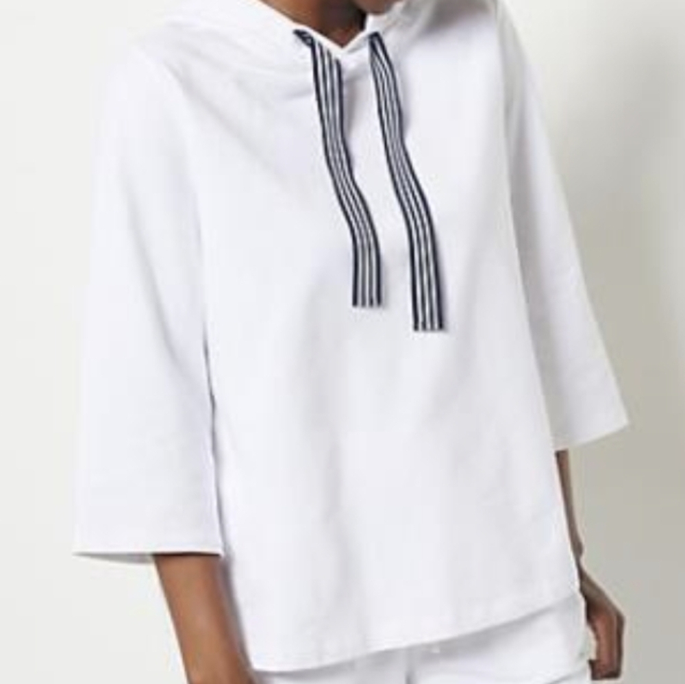 Jason Wu French Terry Hoodie Tee Shirt Ribbon Drawstring White Size medium